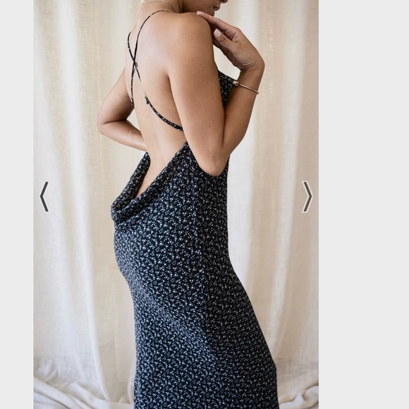 JLUXLABEL Black and White Floral Open Back Cowl Neck Slip Maxi Dress Size Small - Picture 3 of 12